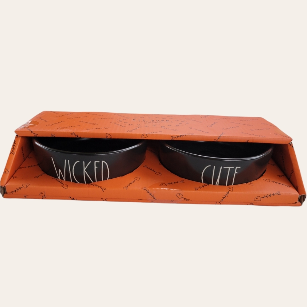 2 Rae Dunn 6" pet bowls WICKED and CUTE